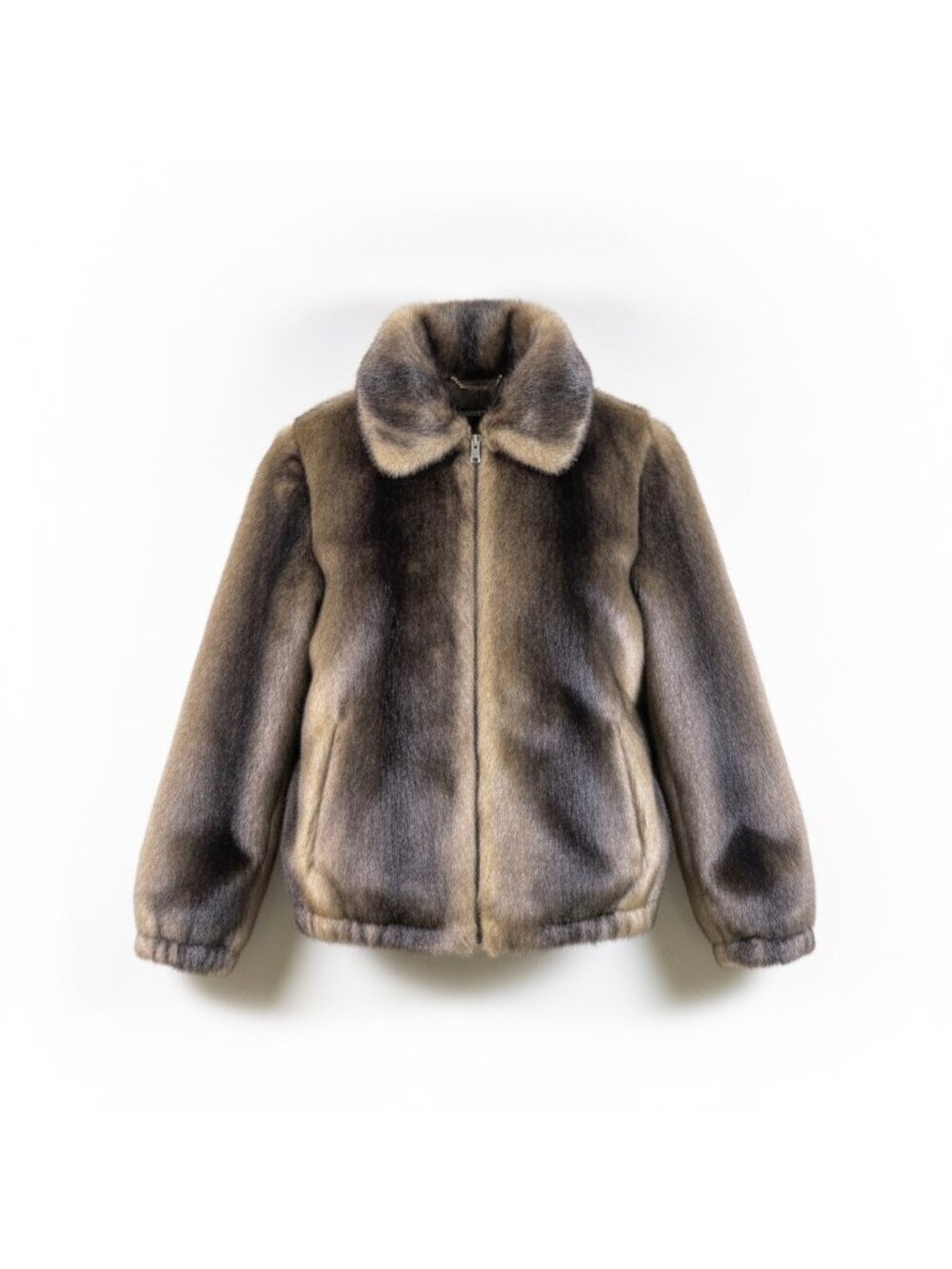Ellen Tracy Womens Brown Faux Fur Jacket Full Zip Sz M